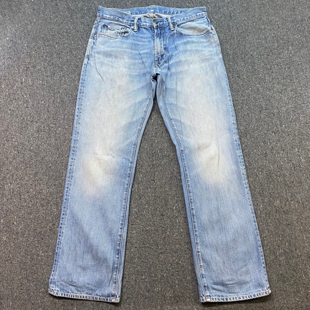 Gap 1969 Standard Jeans Sz 33 Mens Blue Grunge Distressed Light Wash Denim